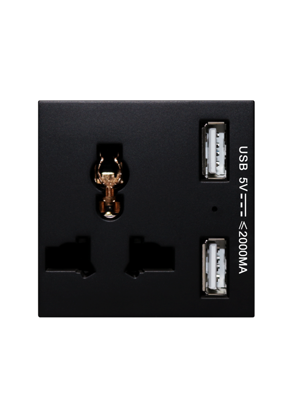 SOL Universal switched socket with 2 USB Charger  Black Color UK Size