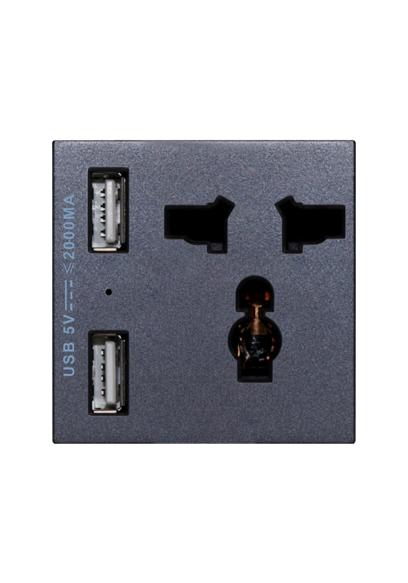 SOL Universal switched socket with 2 USB Charger  Gray Color UK Size