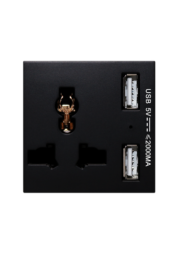 [SOL-PLG-USB-B] SOL Universal switched socket with 2 USB Charger  Black Color UK Size